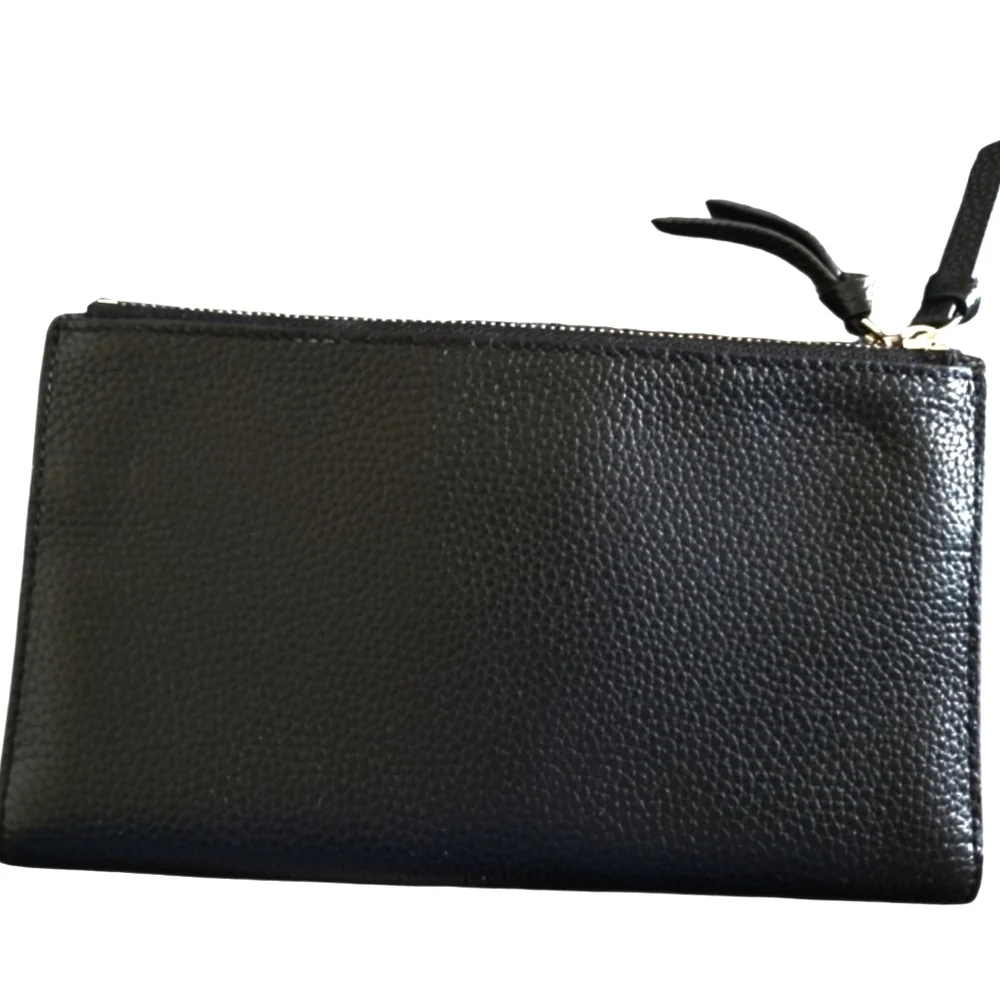 Kate Spade Black Leather Wallet Clutch With 2 Large Zippers